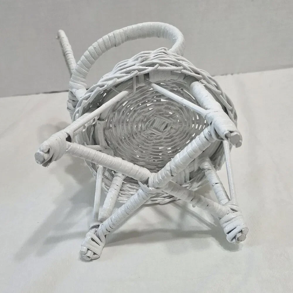 Vintage White Rattan Heart Wicker Doll Chair 10” Heart Shape Furniture